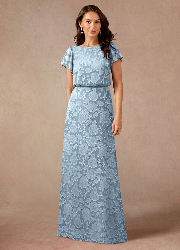 Azazie Lehi Abiti da Mamma Sposa Abito A-Line in Burnout Floreale Scollo a barca Azzurro image1