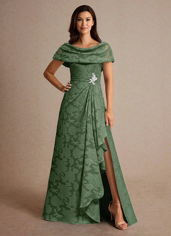 Azazie Branford Mother of the Brides Dresses Eucalyptus A-Line Pleated Floral Burnout Dress image1