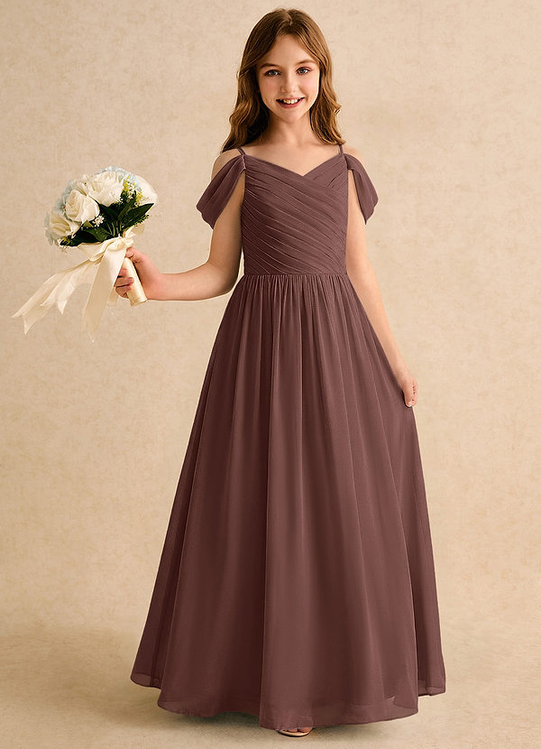 Azazie Chelo Girls Formal Abiti da Damigella Bambina Abito A-Line in Chiffon Plissettato Espresso image1