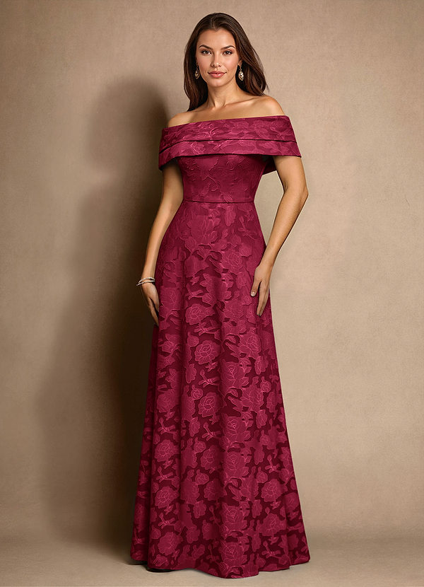 Azazie New Britain Robe Mère de la Mariée & du Marié Robe Trapèze en Blumen-Burnout Plissée Bourgogne image1