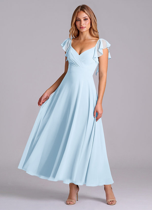 Azazie Leilani Bridesmaid Dresses Sky Blue A-Line Ruched Chiffon Dress image1