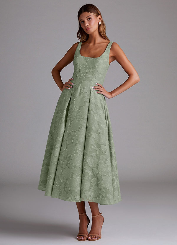 Amalie Pistachio A-line Midi Dress | Azazie
