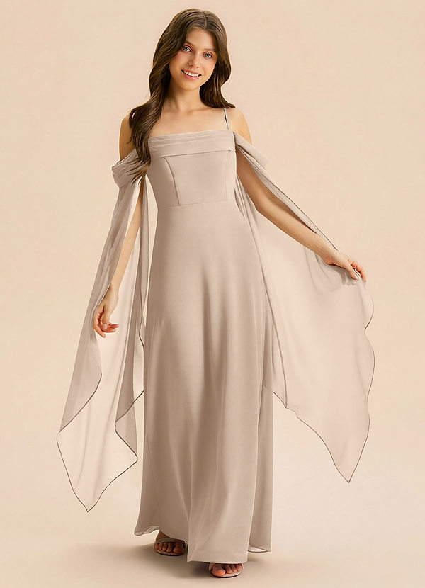 Azazie Moana Junior Linia A Pofałdowany Szyfon Długość podłogi Młodsza druhna Sukienka image1