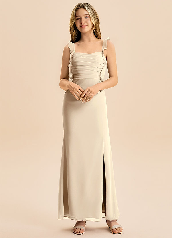 Azazie Jessamine Junior Champagne Mermaid Sweetheart Neckline Chiffon Dress image1