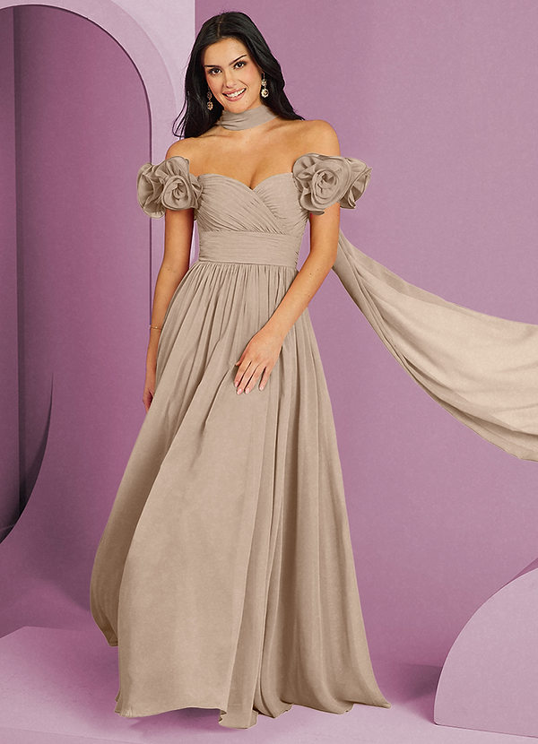 Barbie ♥ Azazie Vestidos Dama de Honor Vestido de Gris Pardo de Gasa de Corte en A Convertible con Vestidos sin tirantes image1