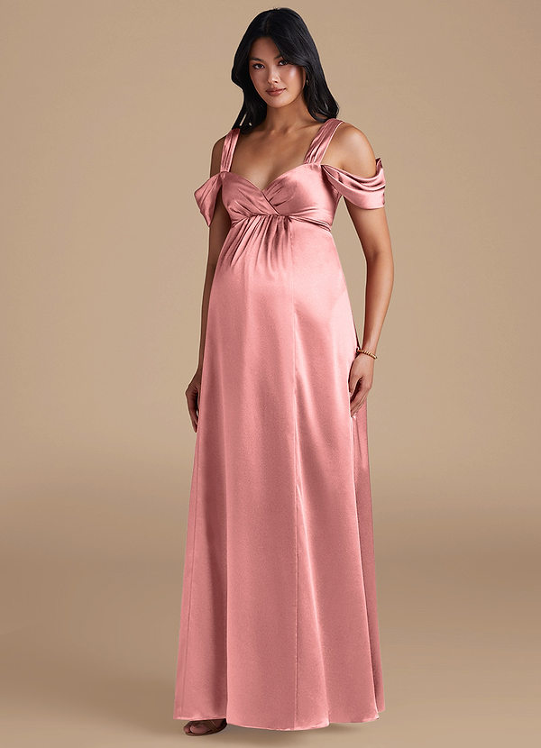 Azazie Rhea Vestidos de dama de honor de maternidad Vestido de Corte En A Plisado Hasta el suelo Satén Metálico image1