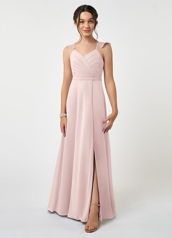 Azazie Emily Junior Blushing Pink A-Line Ruched Chiffon Dress image1