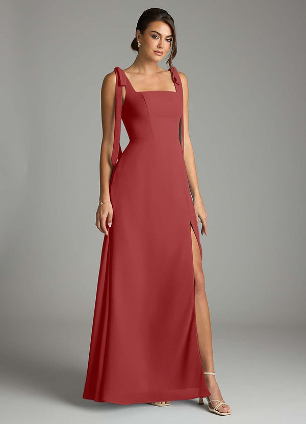 Azazie Debra Bridesmaid Dresses Rust A-Line with Pockets Chiffon Convertible Dress image1