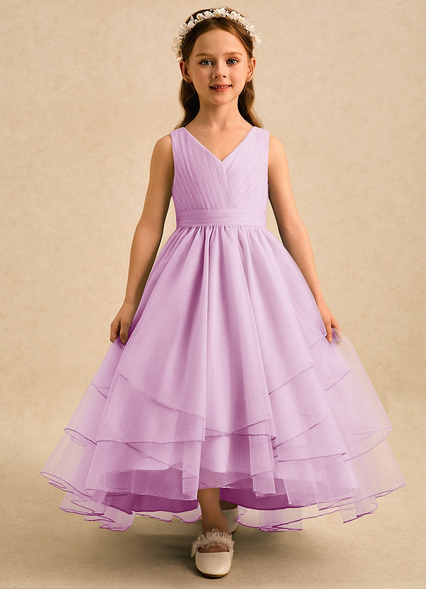 Azazie Seraphina Flower Girl Dresses Candy Pink A-Line Pleated Tulle Dress image1