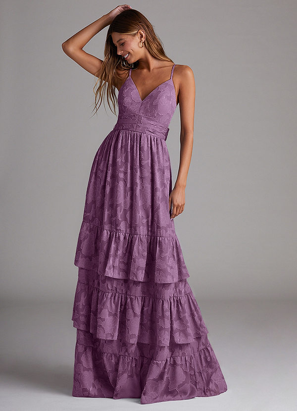 Azazie Nathalia Bridesmaid Dresses Wisteria A-Line Bow Floral Burnout Dress image1