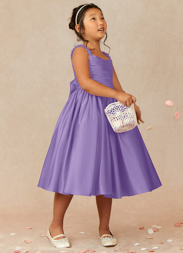 Azazie Cutie Pie Flower Girl Dresses Tahiti A-Line Pleated Matte Satin Dress image1