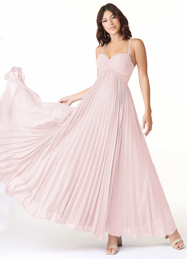 Azazie Devyn Bridesmaid Dresses Blushing Pink A-Line Corset Chiffon Dress image1