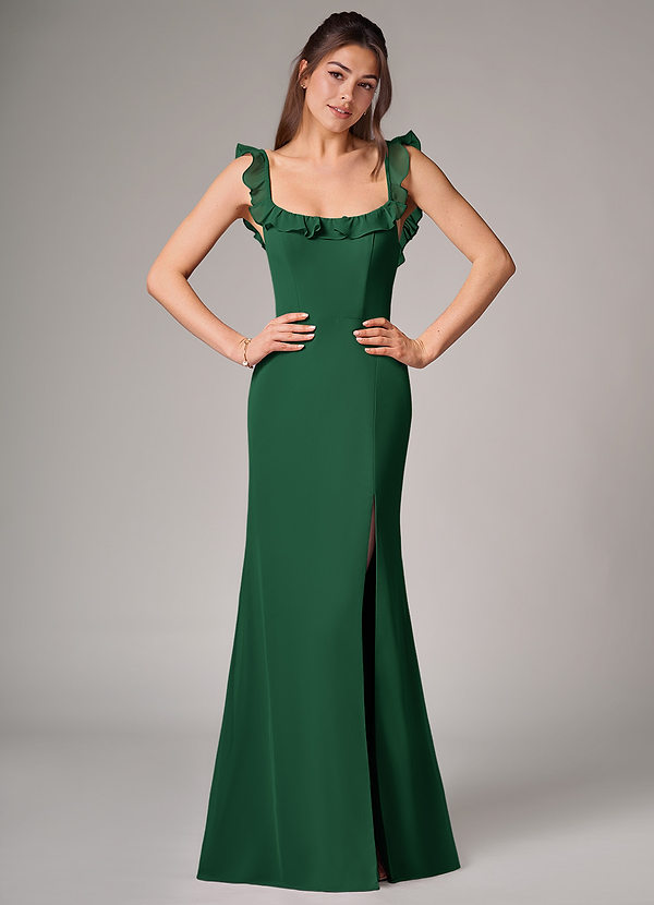 Azazie Callie Bridesmaid Dresses Dark Green Mermaid Side Slit Chiffon Convertible Dress image1