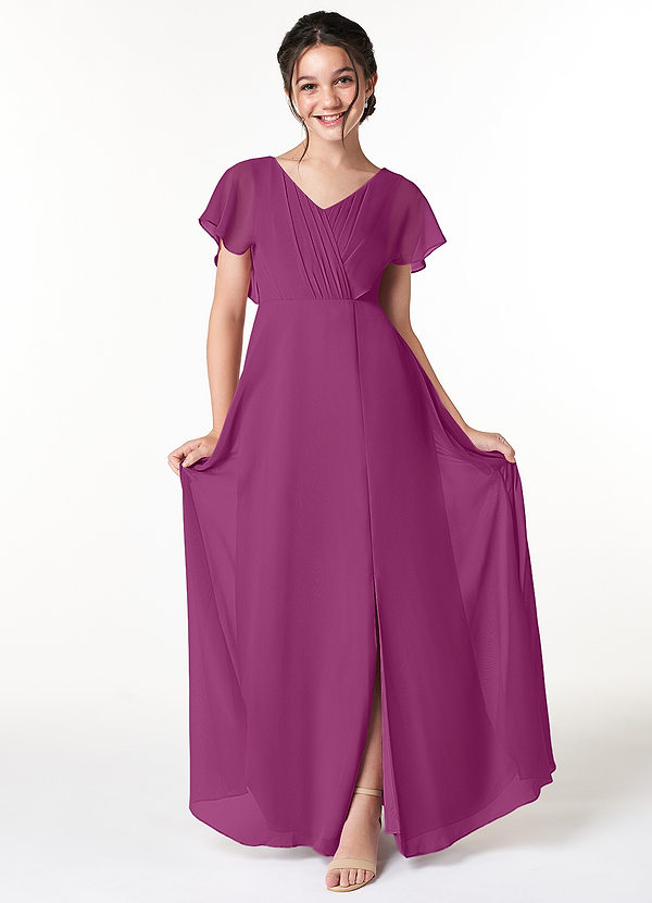Vestidos De Dama De Honor Junior De Chifón A La Altura De Té Fucsia main image 0