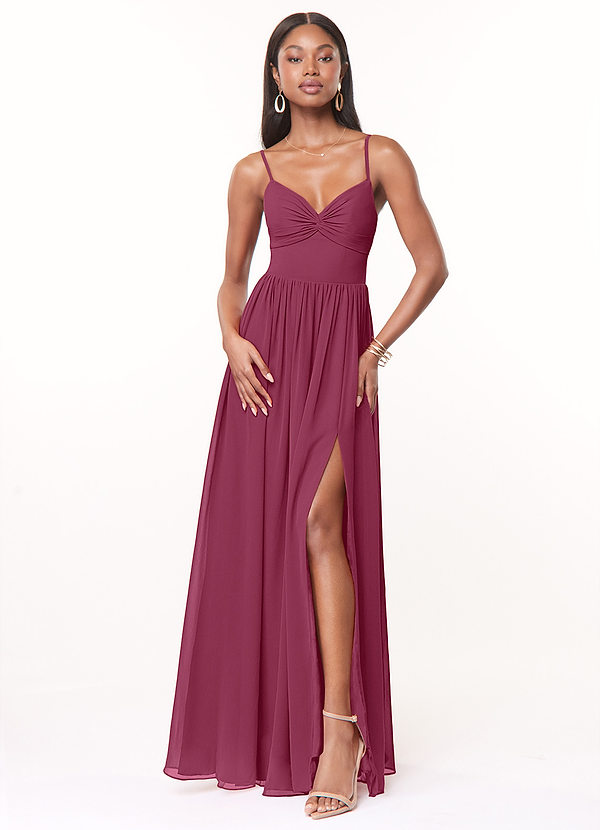 Azazie Zeya Bridesmaid Dresses Mulberry A-Line V-Neck Pleated Chiffon Dress image1