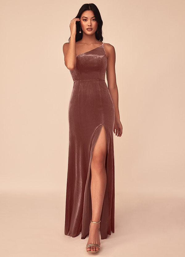 Azazie Kala Bridesmaid Dresses Rustic Rose A-Line One Shoulder Velvet Dress image1