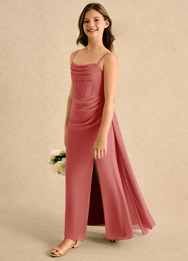 Azazie Moxie Girls Formal Sukienki dla Dziewczynki Sypiącej Kwiaty Linia A Koronka Szyfon Długość podłogi Sukienka image1
