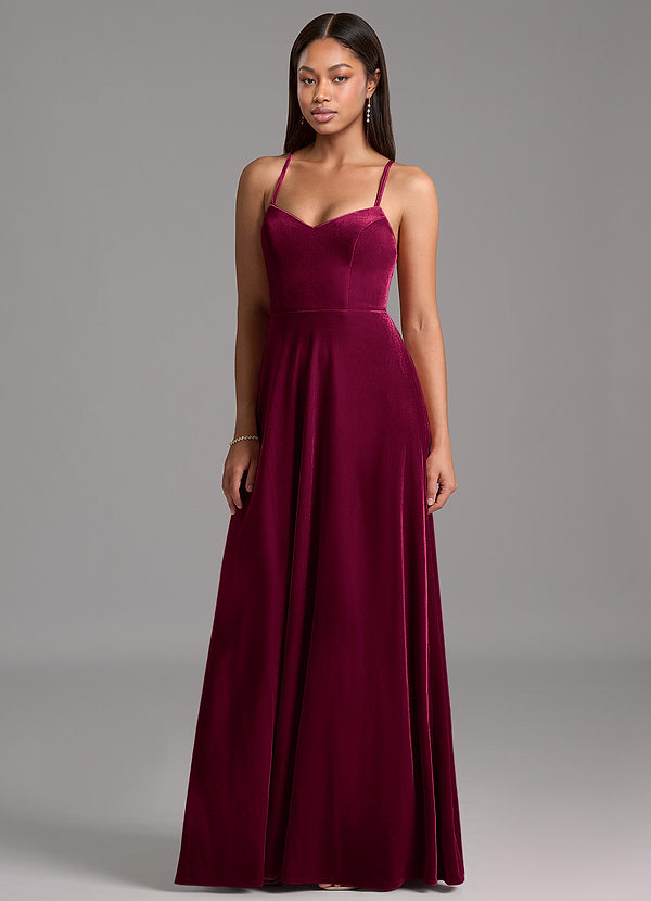 Azazie Mei Robes Demoiselle d'honneur Robe Trapèze en velours Corset Cabernet image1