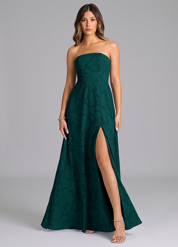 Azazie Wren Bridesmaid Dresses Pine A-Line Strapless Floral Burnout Dress image1