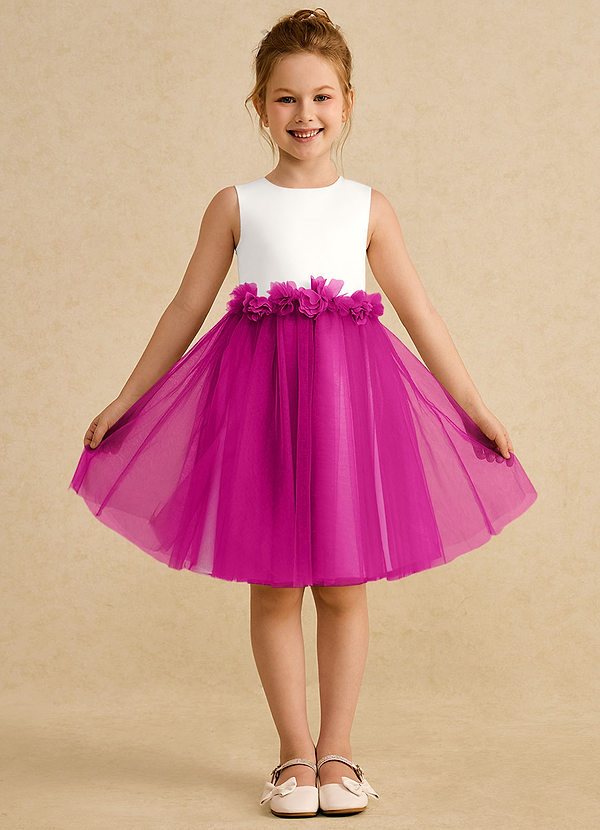 Azazie Louisa Flower Girl Dresses Ivory Fuchsia A-Line Sleeveless Tulle Dress image1