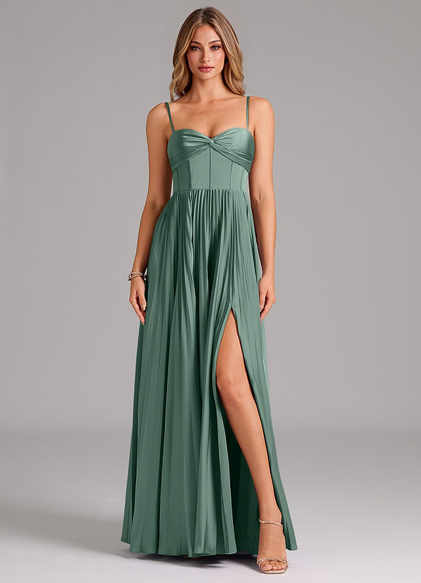 Azazie Akiko Brautjungfernkleider A-Linie Herzausschnitt Stretch-Satin Kleid Eukalyptus image1