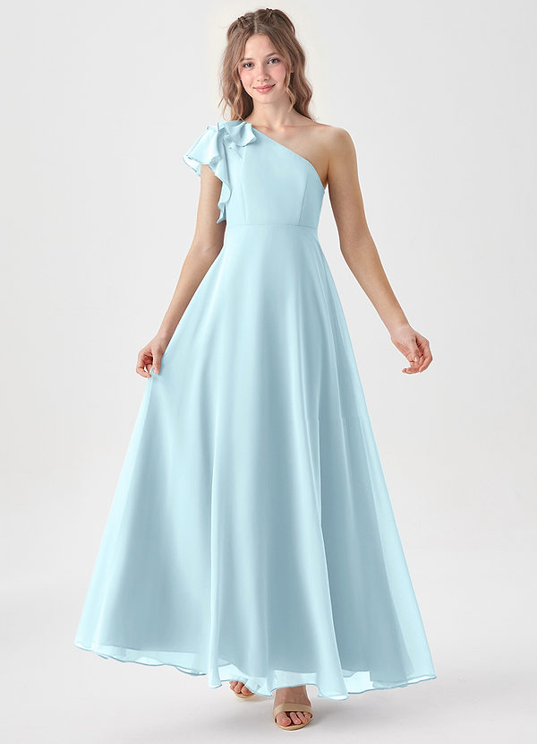 Azazie Arabella Junior A-Linie Gestreift Chiffon Kleid Wolke Blau image1