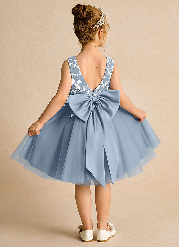 Azazie Butterfly Blumenkinder Kleider A-Linie Spitze Kleid Staubblau image1