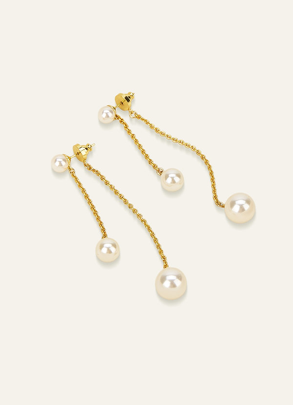 front Double Pearl and Chain Drop Earrings