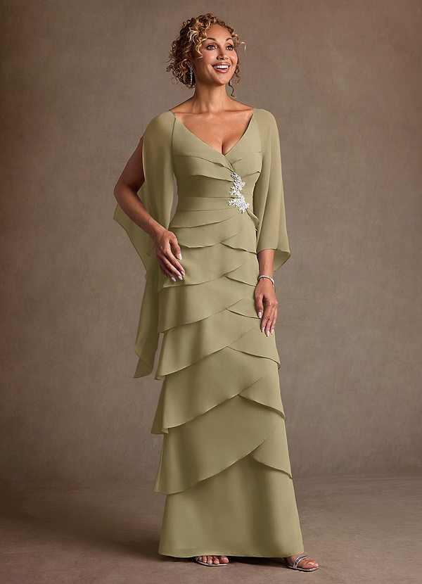 Azazie Arabinda Moeder van de Bruid Jurken Kolom Jurk van Chiffon Ruches Mosgroen image1