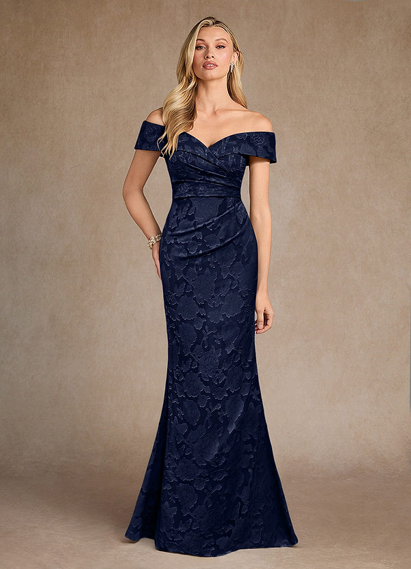 Azazie Canton Vestidos de Madre de la Novia Vestido de Azul Marino Oscuro de Devorado Floral de Sirena con Vestidos sin tirantes image1