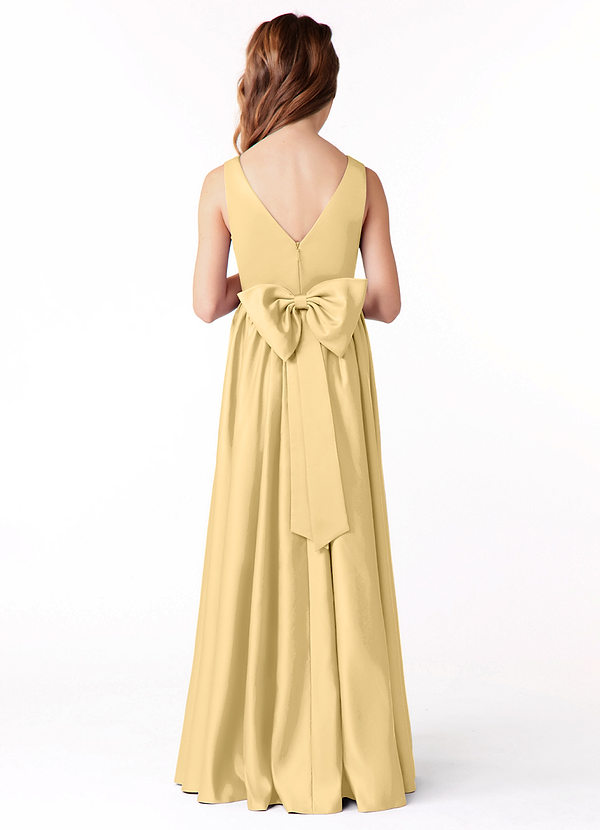 Azazie Hathaway Junior Butter A-Line Bow Stretch Satin Dress image1