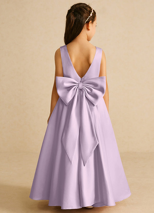 Azazie Pipsy Flower Girl Dresses Frosted Lilac A-Line Bow Matte Satin Dress image1