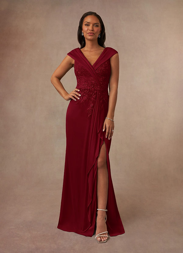 Azazie Calathea Mother of the Brides Dresses Burgundy A-Line Lace Dress image1