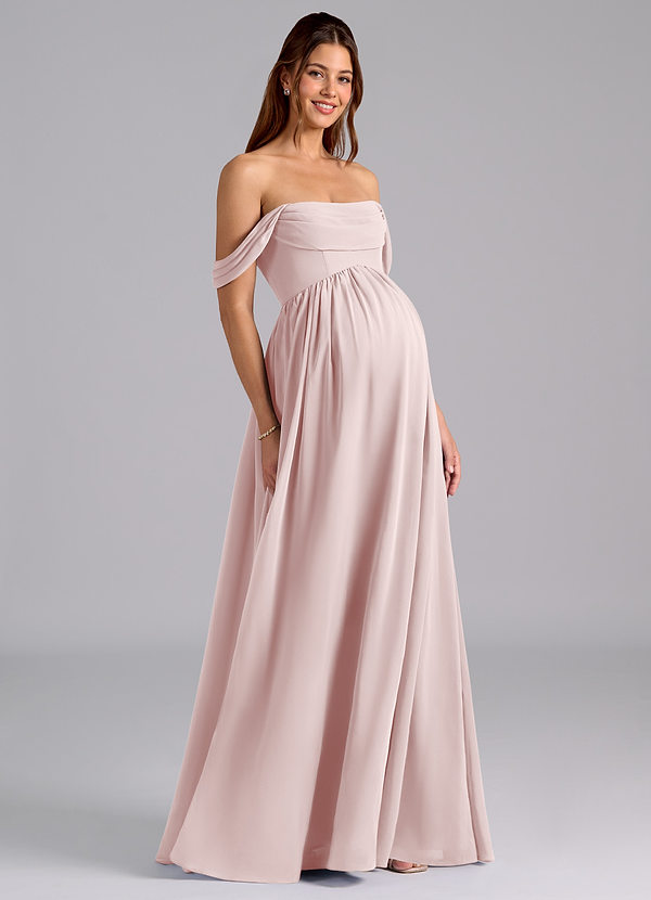 Azazie A-Line Cowl Neck Floor-Length Chiffon Maternity Bridesmaid Dresses - Blushing Pink