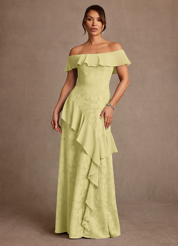 Azazie Marina Abiti Mamma della Sposa Abito A-Line in Burnout Floreale Spalle Scoperte Sorbetto Al Limone image1