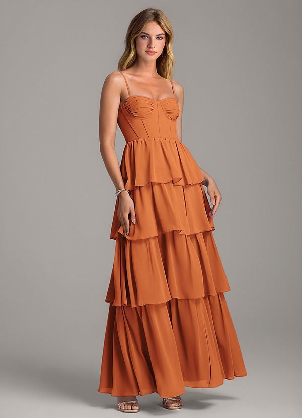 Azazie Alanna Bridesmaid Dresses Cinnamon A-Line Sweetheart Neckline Chiffon Dress image1