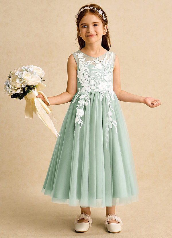 Azazie Sundae Robes de Fillette d'Honneur Robe Princesse en Dentelle Agave image1