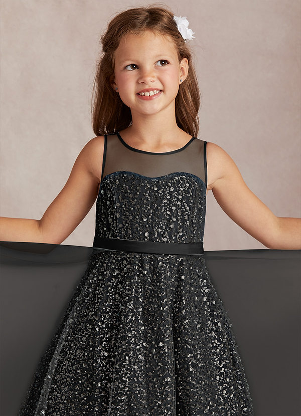 Azazie Siwa Flower Girl Dresses Black A-Line Beaded Tulle Dress image1