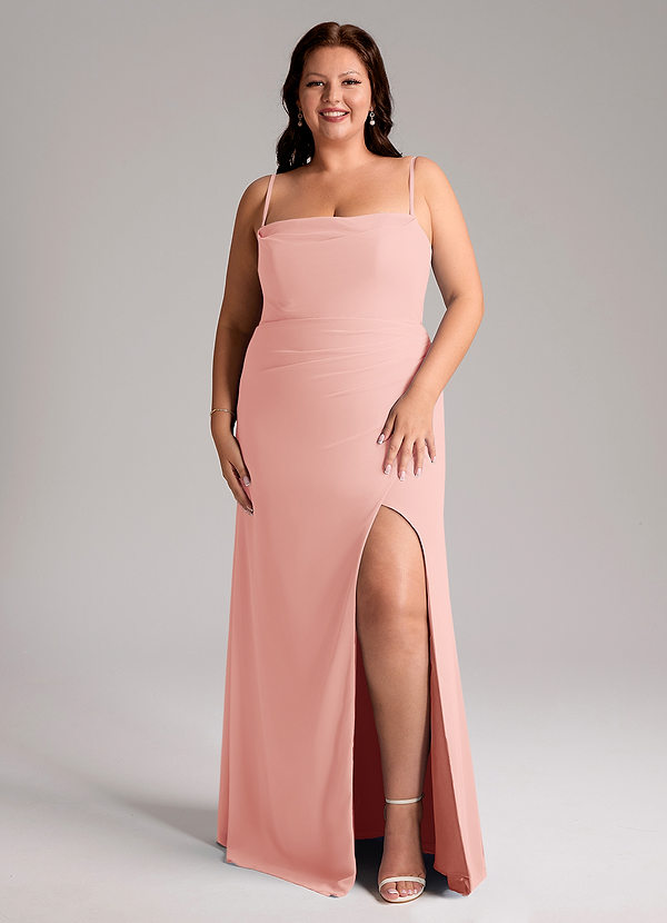 Azazie Leonis Vestidos Dama de Honor Vestido de Rosetón de Gasa de Corte Recto Convertible con Sin tirantes image1