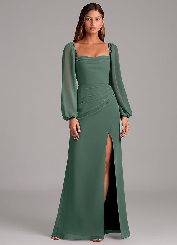 Azazie Brixley Bridesmaid Dresses Sea Moss Mermaid Long Sleeve Chiffon Dress image1