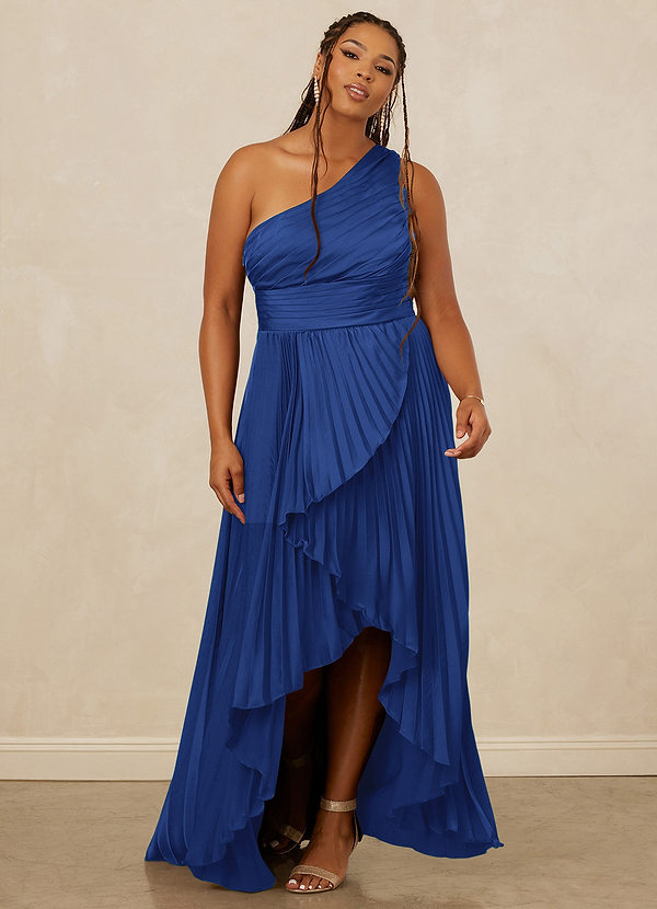 Christian Siriano Bridal for Azazie 1008 Robes Demoiselle d'honneur Robe Trapèze en Satin extensible Ue épaule Bleu Roi image1