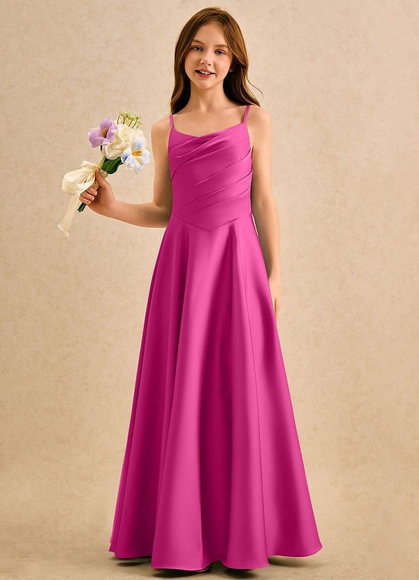 Azazie Coconut Girls Formal Blumenkinder Kleider A-Linie Plissee Stretch-Satin Kleid Fuchsia image1
