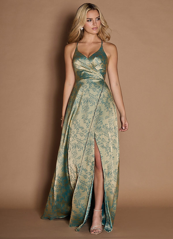 Adelin Platinum Teal Open Back Maxi Dress | Azazie