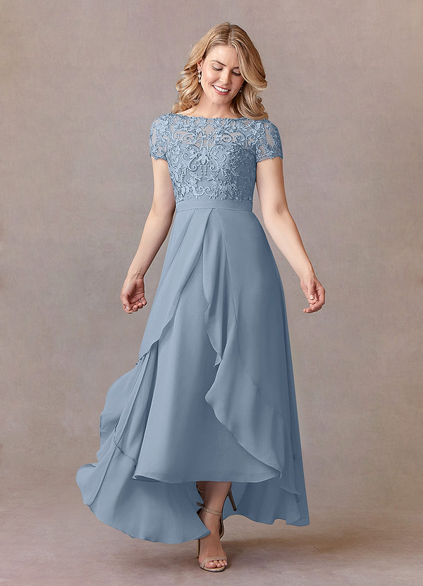 Azazie Mamie Mother of the Bride Dresses Dusty Blue A-Line Lace Chiffon Dress image1