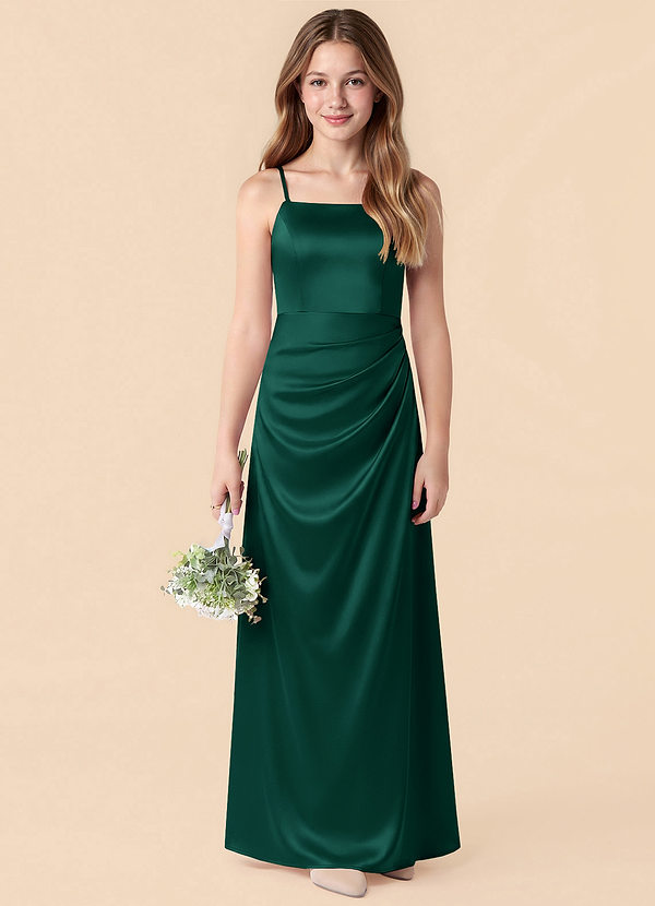 Azazie Renna Junior Emerald Mermaid Pleated Stretch Satin Dress image1