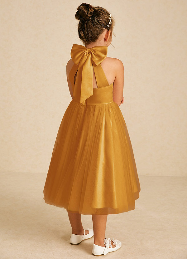 Azazie Dora Flower Girl Dresses Butterscotch A-Line Bow Tulle Dress image1