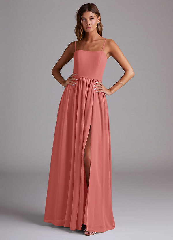 Azazie Calianna Robes de demoiselle d'honneur Robe Trapèze Convertible en Mousseline de soie Épaules dénudées Antique Rose image1