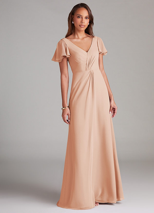 Azazie Soren Bridesmaid Dresses English Rose A-Line Ruched Chiffon Dress image1