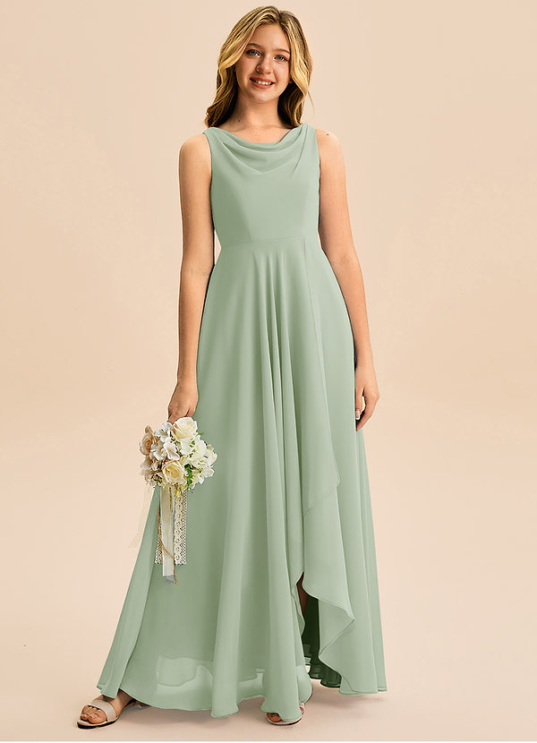 Azazie Mannie Junior Linia A Pofałdowany Szyfon Asymetryczny Młodsza druhna Sukienka image1