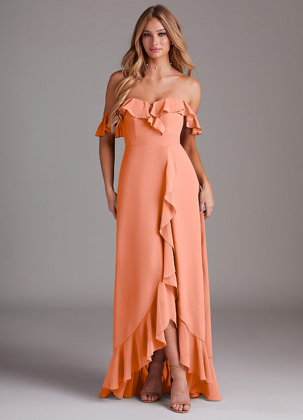 Azazie Lyra Bridesmaid Dresses Sunset A-Line Chiffon Convertible Dress image1